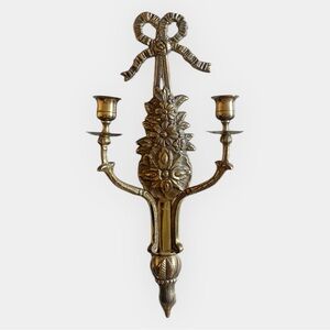 VTG BRASS WALL FLORAL DOUBLE CANDLE WALL SCONE 16.5” LONG